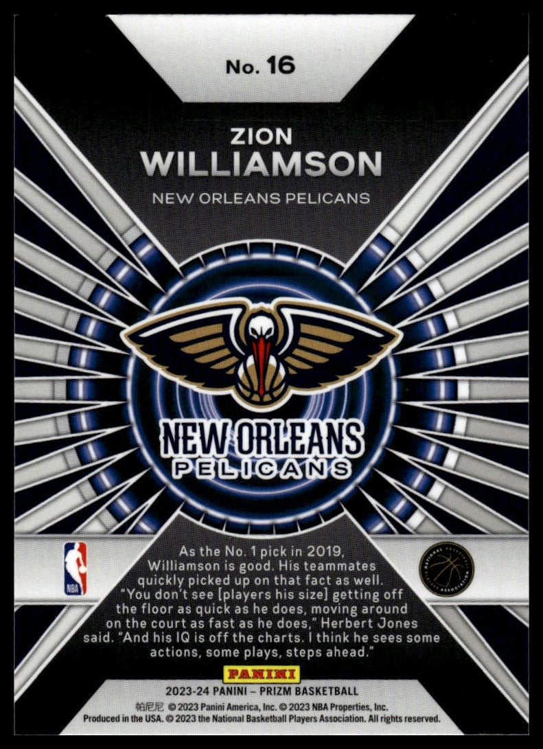 2023-24 Panini Prizm #16 Zion Williamson Dominance