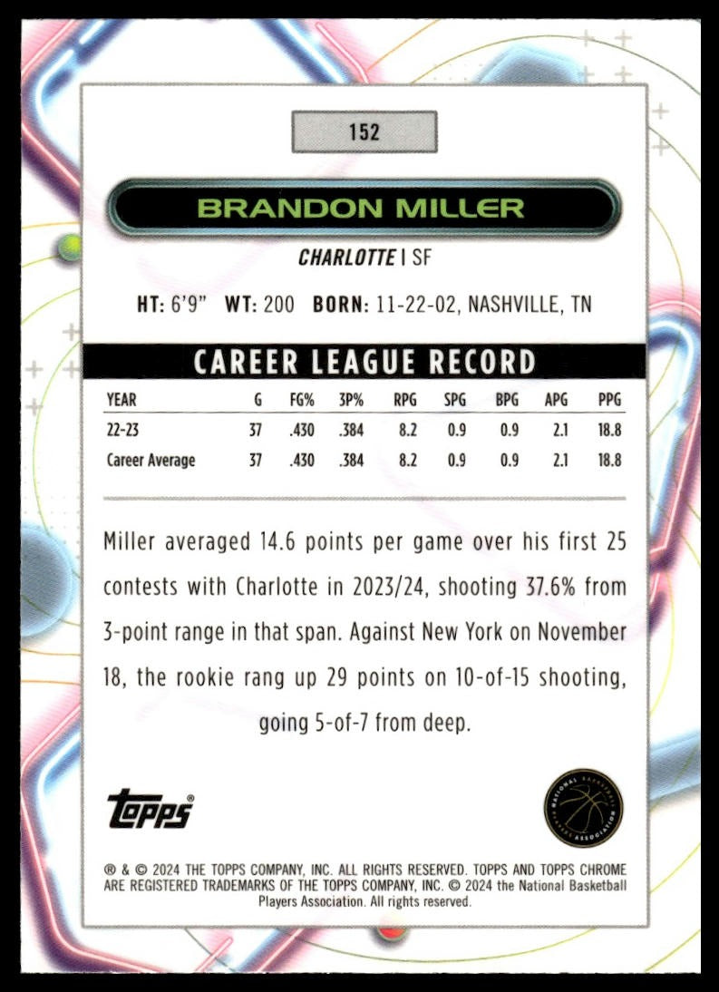 2023-24 Topps Chrome Cosmic #152 Brandon Miller