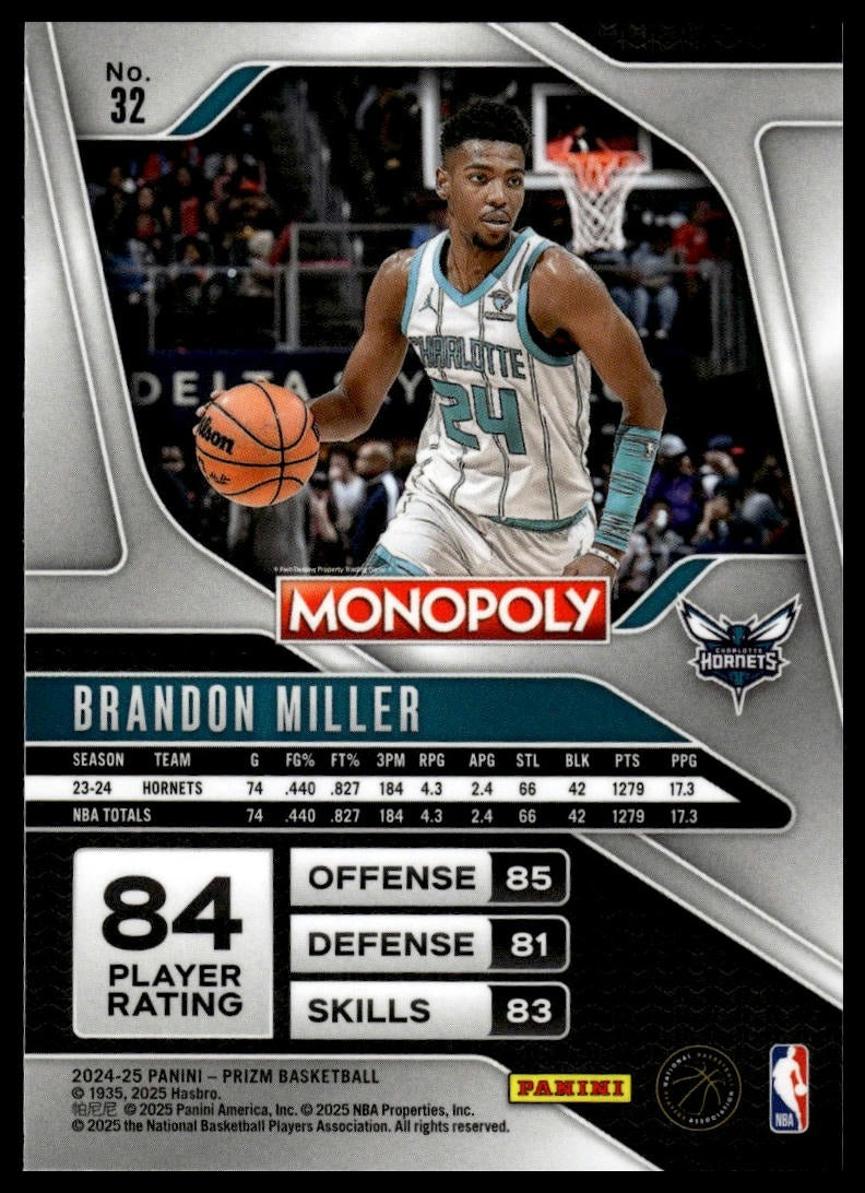 2024-25 Panini Prizm Monopoly #32 Brandon Miller