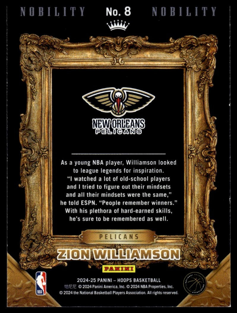 2024-25 Hoops #8 Zion Williamson Nobility