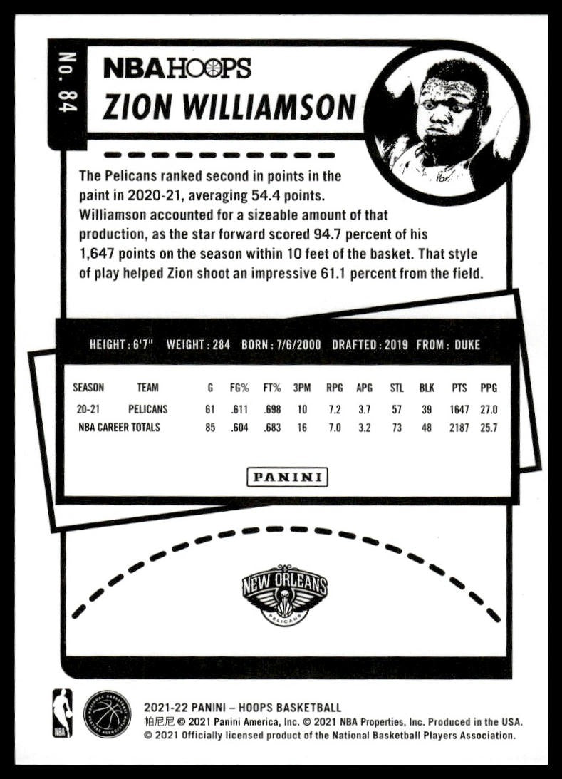 2021-22 Hoops #84 Zion Williamson