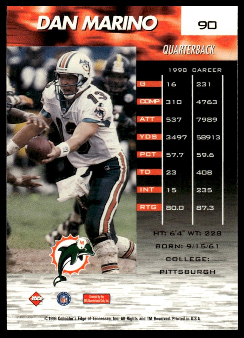 1999 Collector's Edge Fury #90 Dan Marino Galvanized Previews