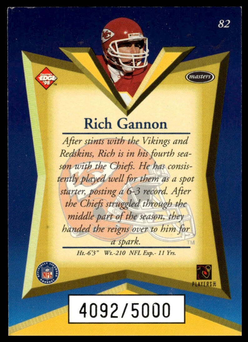 1998 Collector's Edge Masters #82 Rich Gannon #/5000