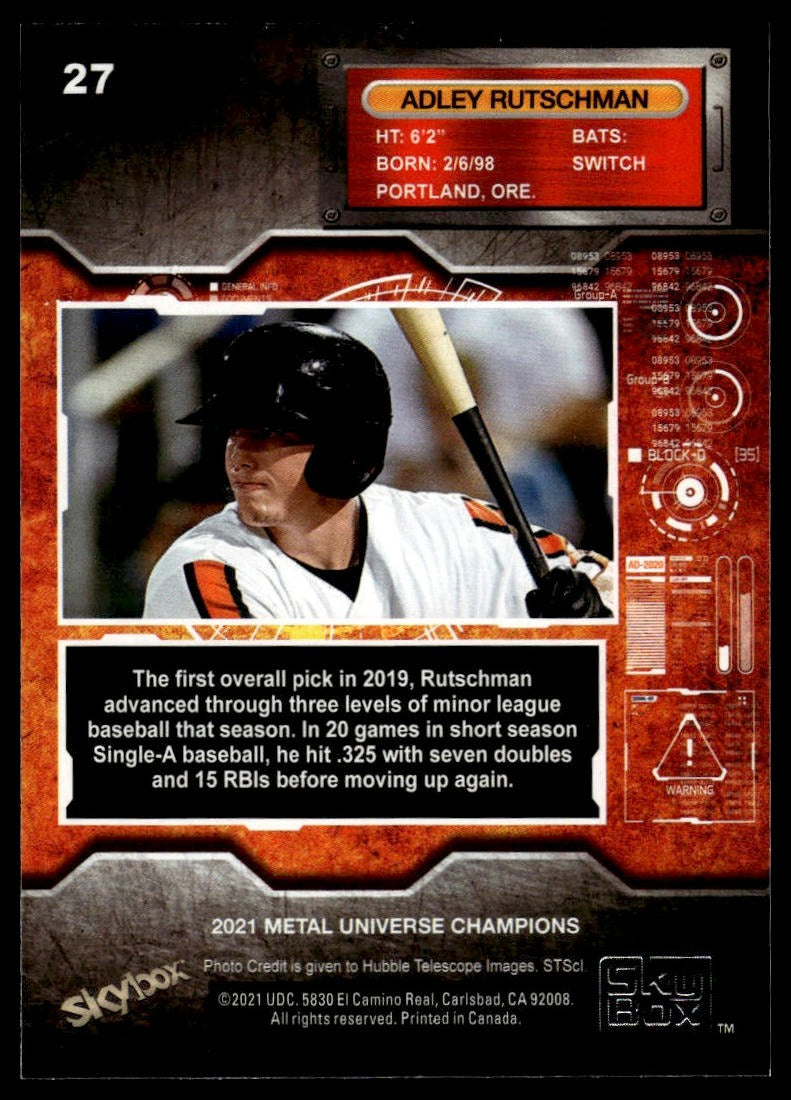2021 SkyBox Metal Universe Champions #RB-27 Adley Rutschman 1997-98 Retro