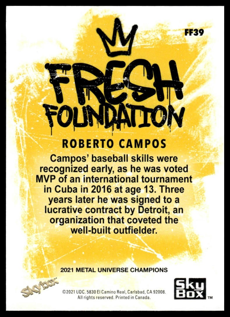 2021 SkyBox Metal Universe Champions #FF39 Roberto Campos Fresh Foundation