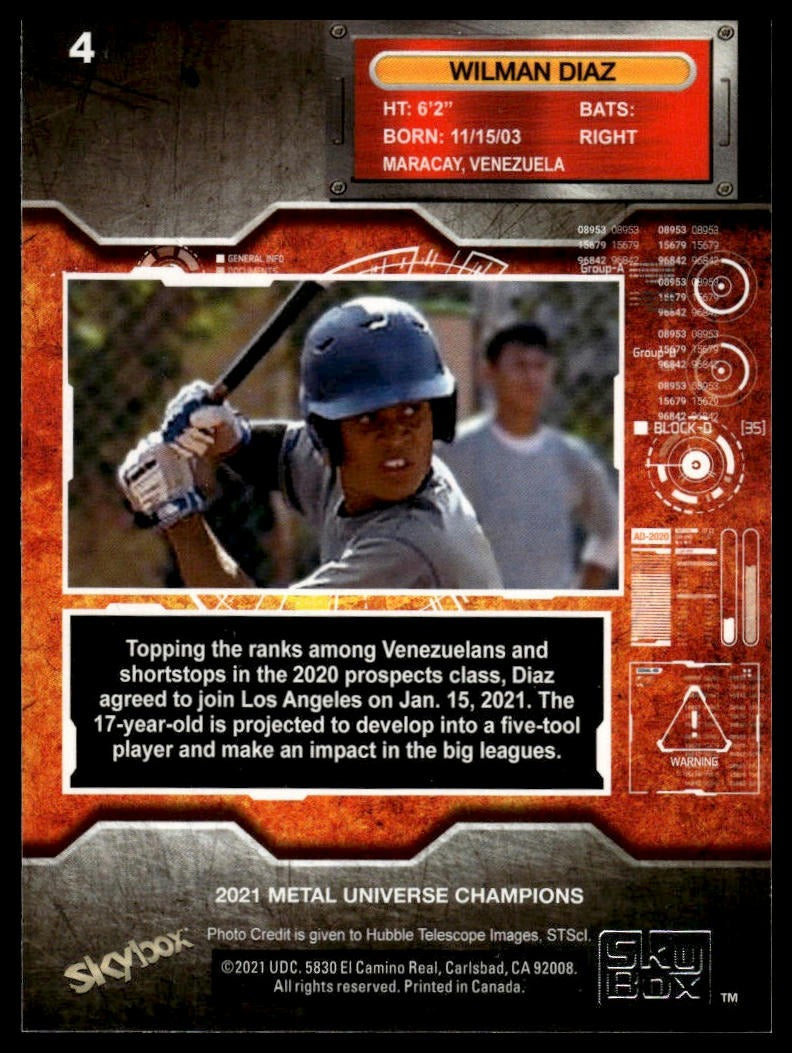 2021 SkyBox Metal Universe Champions #4 Wilman Diaz Copper