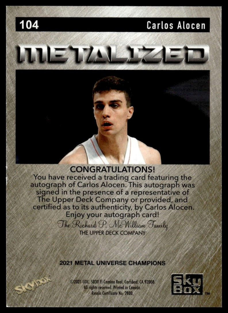 2021 SkyBox Metal Universe Champions #104 Carlos Alocen Base Silver Autographs