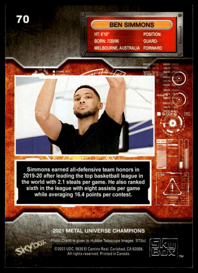 2021 SkyBox Metal Universe Champions #RB-5 Ben Simmons 1997-98 Retro