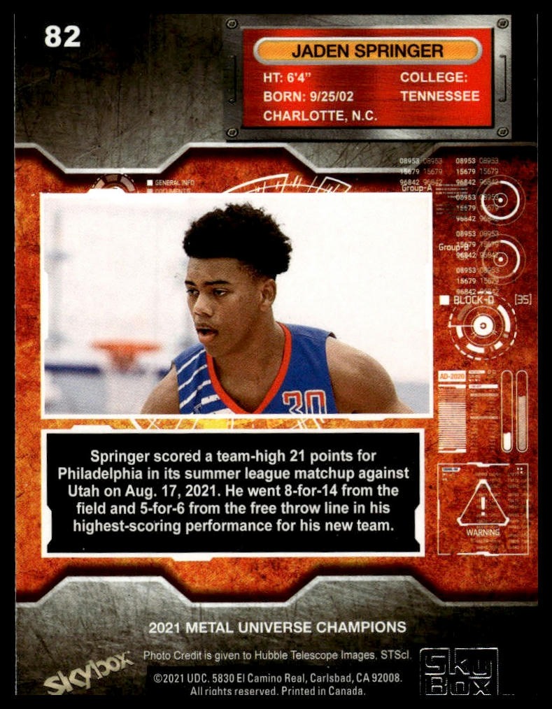 2021 SkyBox Metal Universe Champions #82 Jaden Springer