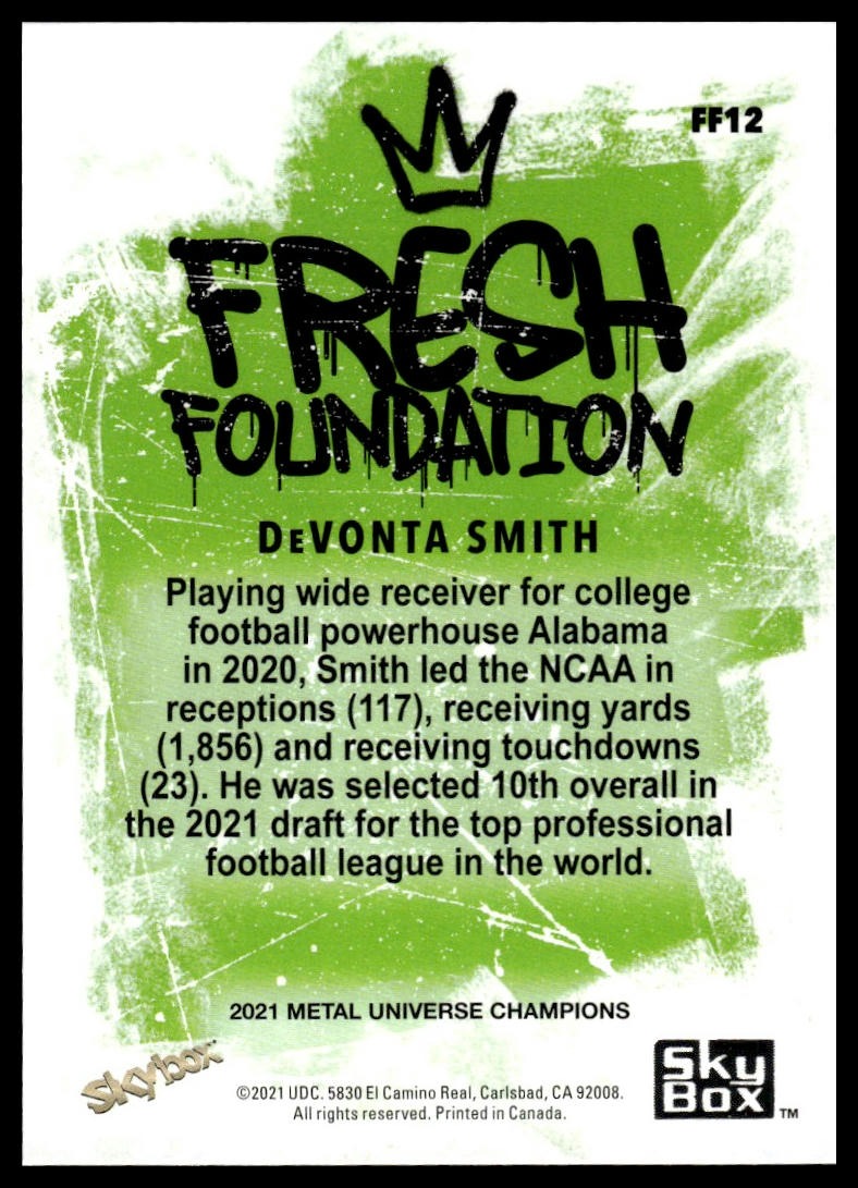 2021 SkyBox Metal Universe Champions #FF12 DeVonta Smith Fresh Foundation Copper