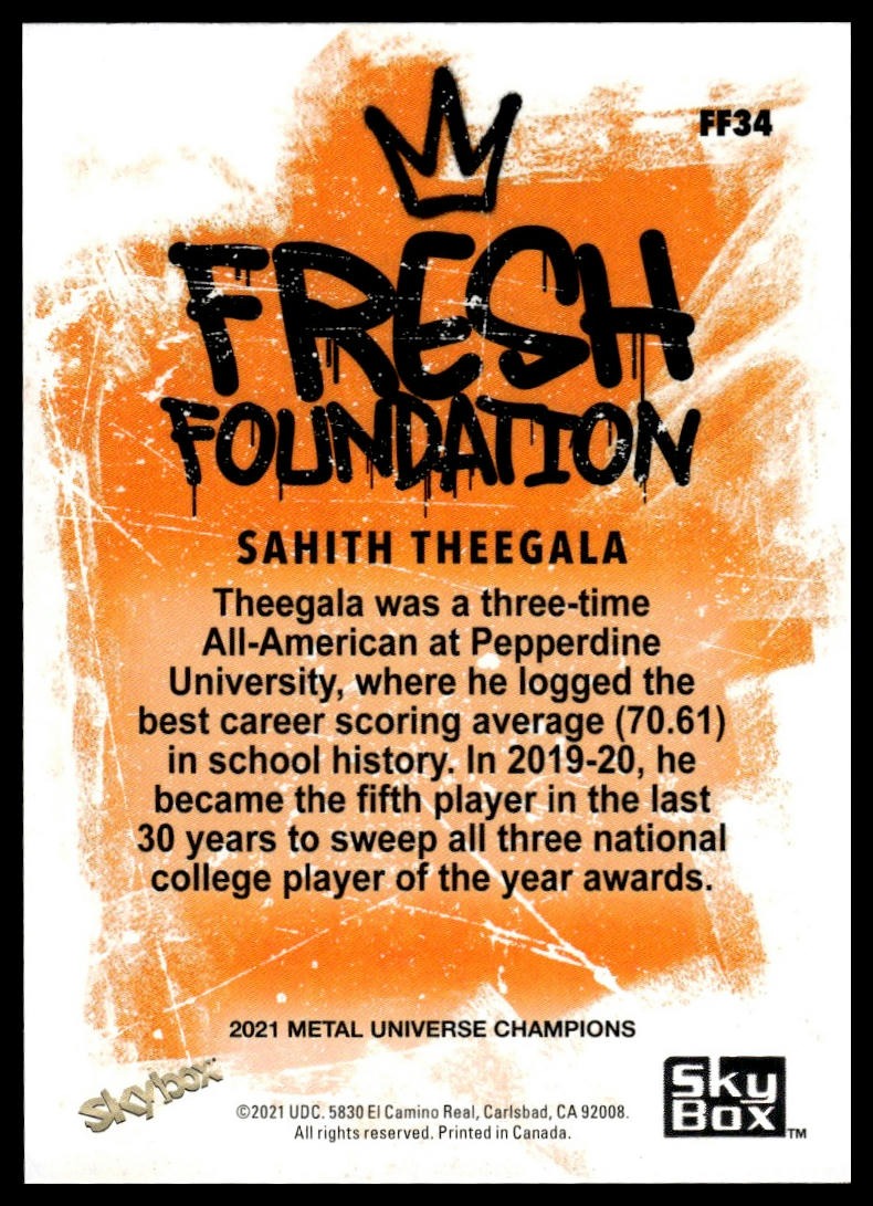 2021 SkyBox Metal Universe Champions #FF34 Sahith Theegala Fresh Foundation